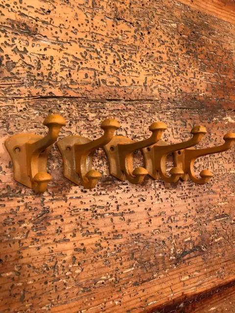 LOT  FIVE (5) Small Rustic Primitive Cast Iron Hall Tree Coat  Hat Hooks 