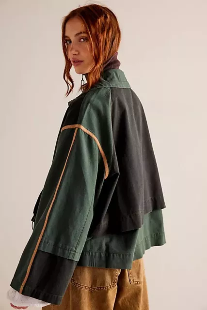 Free People We The Free Avery Layered Anorak Jacket Spruce Zip Oversized Small S 3