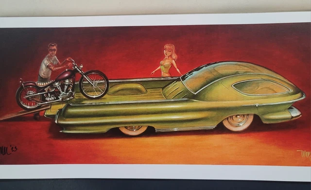 Signed Keith WEESNER poster vtg Harley PanHead Chopper Hot Rod Pickup print bike Signed Keith WEESNER poster vtg Harley PanHead Chopper Hot Rod Pickup print bike
