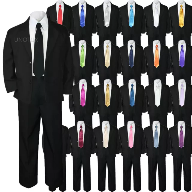 5pc Baby Kid Teen Boy Wedding Formal Black Tuxedo Suit Extra Color Tie sz 8-20