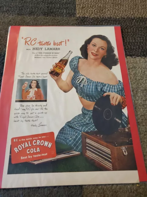 Royal Crown Cola 1940's Magazine Advertisement Actress Hedy Lamarr