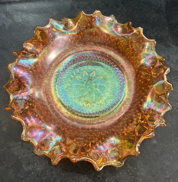 Carnival Iridescent Marigold  Glass Ruffled Edge Dish / Bowl - Vintage