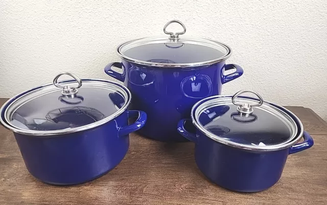 VINTAGE CHANTAL COBALT Blue Enamel On Steel Cookware Stockpot Set WITH ...