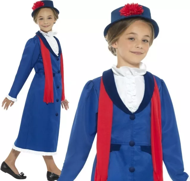 Childrens Girls Victorian Nanny Fancy Dress Costume Childs Book Day Outfit