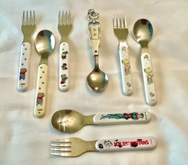 Vintage Forks & Spoons Baby Toddler Stainless Feeding Utensils 8 Pc LOT