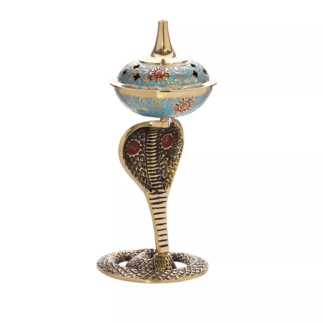 Ornate brass censer Cobra handmade carved charcoal resin incense burner new 1546