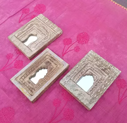 Old Indian Temple Mirror , Reclaimed Mirror, Antique Furniture (set  of 3)