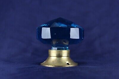 Cut Glass Door Knob Vintage Victorian Clear Blue Glass Brass Door Handle 3