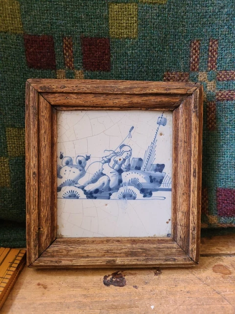 A Super 18th Century Blue And White Delft Tile In Later Frame