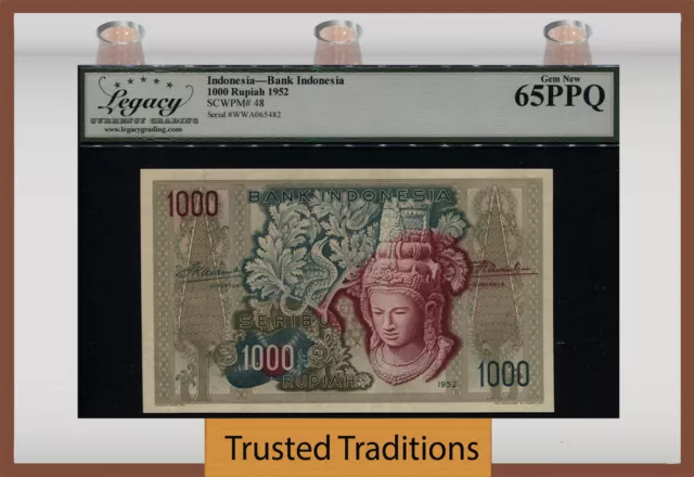 Tt Pk 48 1952 Indonesia 1000 Rupiah Stunning Beauty Lcg 65 Ppq Gem New