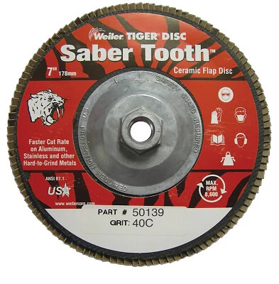 Tiger Saber Tooth™ Ceramic High Density Abrasive, 7 in Dia, 40 Grit, 5/8 In-11