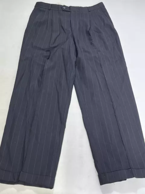 Mens Unbranded Charcoal Pin Striped Dress Pants 34x30 Pleated Cuffed EUC