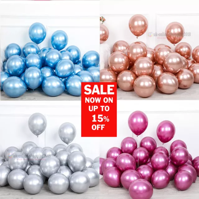 5" 10" 100 CHROME BALLOONS METALLIC LATEX PEARL Helium Baloons Birthday Party UK