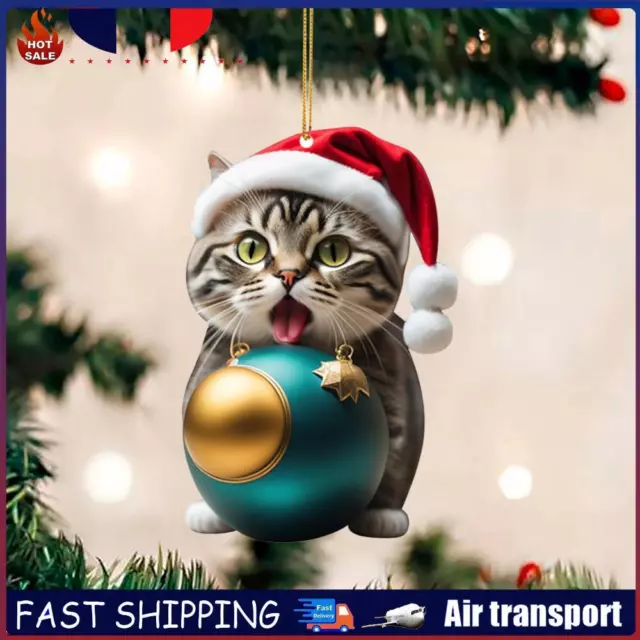 Christmas Cute Hanging Cat Ornaments Acrylic Tree Car Pendant Decorations (C) FR