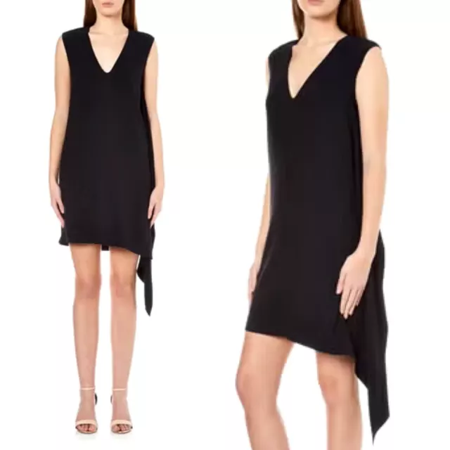 NWT Helmut Lang Asymmetrical Side Drape Navy Blue V-Neck Shift Dress Small