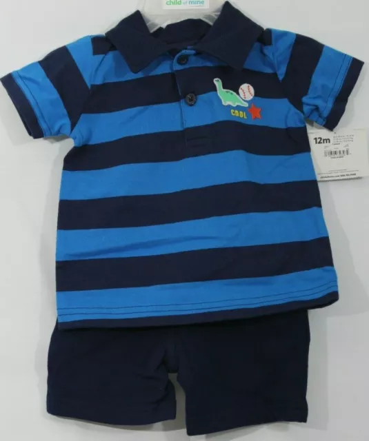 Carters Child of mine Boys Infant Blue Striped Polo and Shorts set NWT