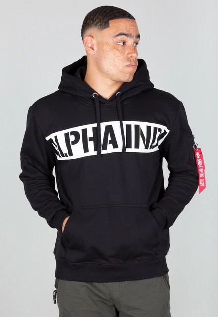 Alpha Industries Felpa con Cappuccio Stampato Striscia Black Nero