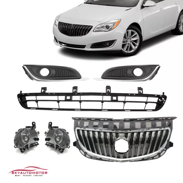 Fits Buick Regal 2014-2017 Front Upper/Lower Grille Fog Lamps/ Bezels Set 6pcs