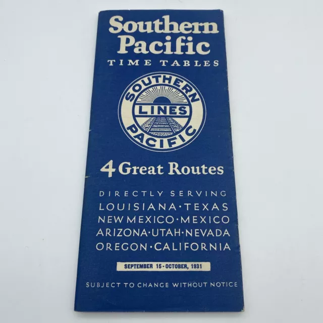 1931 Southern Pacific Lines Railroad Time Table Fold Out Pamphlet Map California