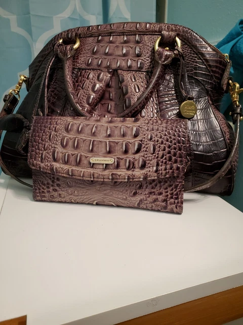 Brahmin Louise Rose Croc Embossed Leather W/Roses Large Satchel Bag Set 🌹 (EUC)