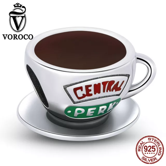 Voroco 925 Sterling Silver European Coffee Cup Bracelet Charm Bead DIY Women