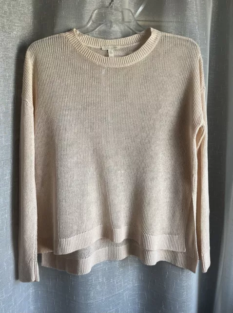 Eileen Fisher S L/S Relaxed Pullover 100% Organic Linen Golden Beige