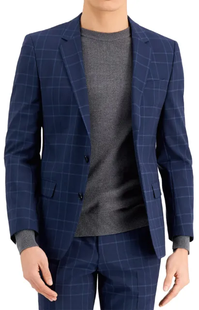 Hugo Boss Mens Slim Windowpane Plaid Wool Suit Jacket 36 Short Blue - NWT $445