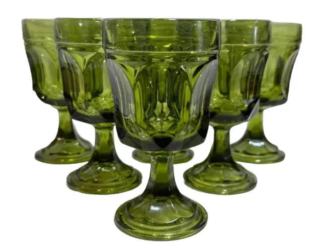 6 Mid Century Modern Glass Green Wine Glasses MCM Barware Liquor Retro