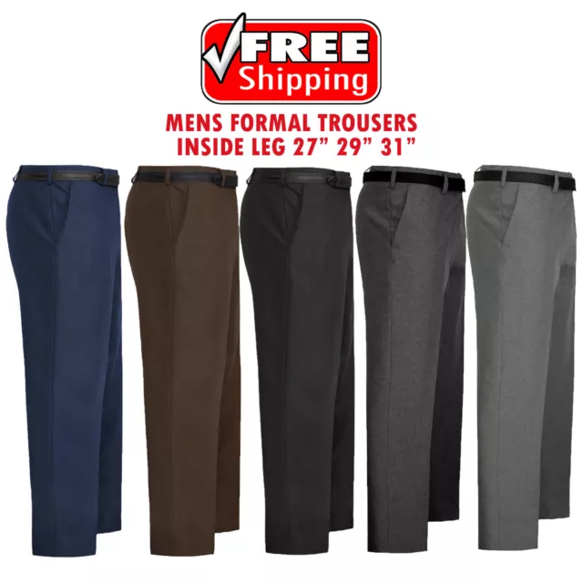 Mens Trousers Office Business Work Formal Casual Smart Belt Pockets Dress Pants