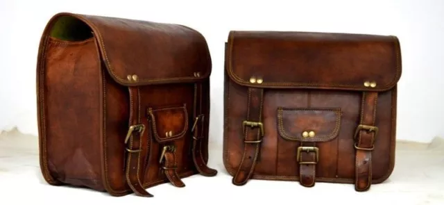 Motorcycle Side Pouch Brown Leather Side 2 Bag Pouch Saddlebags Saddle Bag