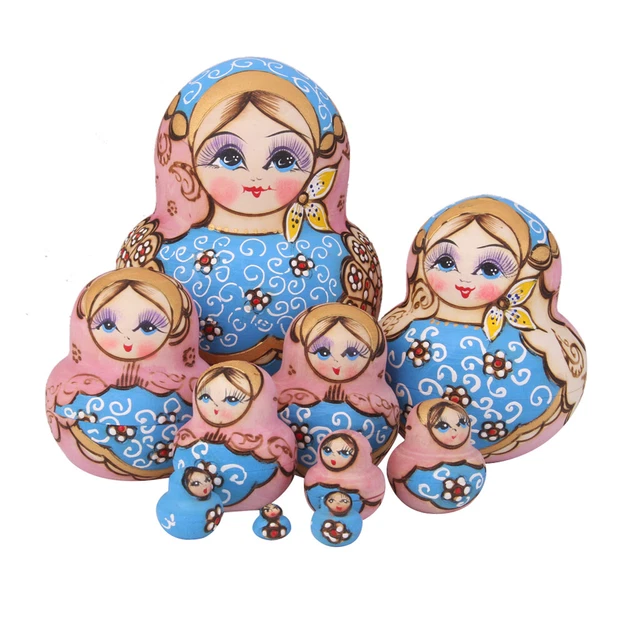 10er-Set Holz Matroschka Babuschka Matryoshka Steckpuppen, Klassisches Russland