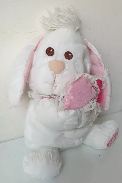 Peluche doudou lapin FISHER PRICE PUFFALUMP Blanc coeur rose calin 24 cm