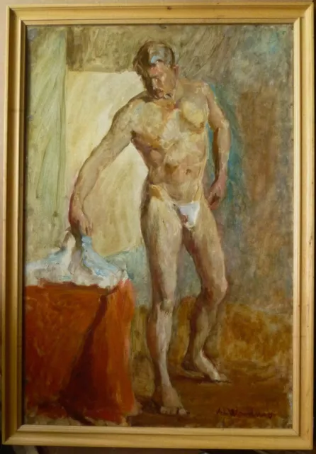 ALYS WOODMAN Impressionist oil standing male nude Early/mid 20th century c1940