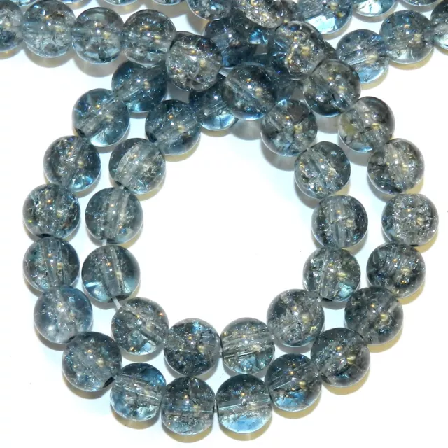 G1325 Blue Gray Steel 8mm Round Crackle Glass Beads 32"