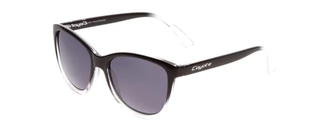 Coyote Raven Ladies Cateye Polarized Sunglasses in Gloss Black Clear & Grey 54mm