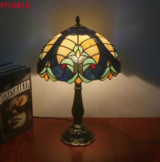 Tiffany Style Table Lamp Watermelon Rind Stained Glass Reading Accent Victorian 2