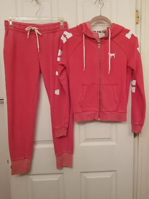 PINK Victoria's Secret Hooded Full Zip Sweatsuit Size XS Red Logo