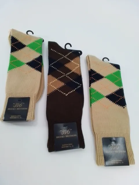 NWT 346 BROOKS BROTHERS COTTON Blend Men's Argyle DRESS Socks TAN AND BROWN