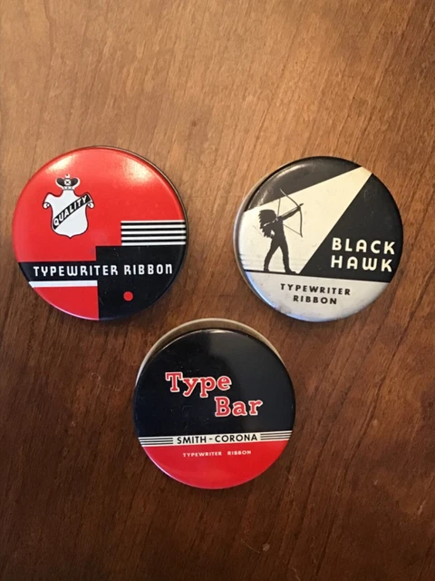 3 Vtg SMITH CORONA TYPE BAR Black Hawk Quality TYPEWRITER RIBBON TINS