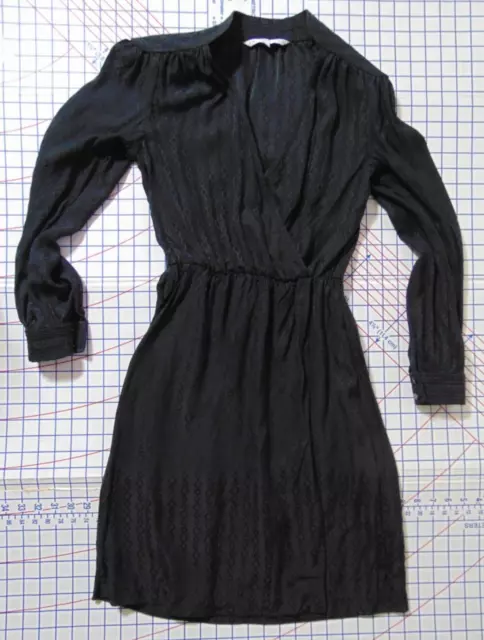 TRINA TURK black 100% silk faux wrap long sleeve pullover stretch waist dress 4