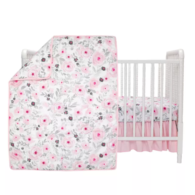 Bedtime Originals Blossom Pink Watercolor Floral 3-Piece Baby Crib Bedding Set 2