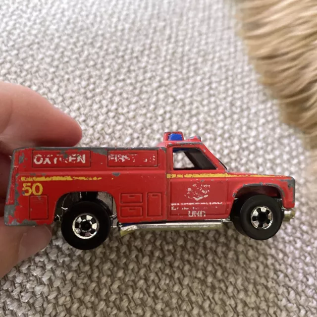 Vintage 1974 Hot Wheels Emergency Unit 50 Red Fire Truck Hong Kong Mattel