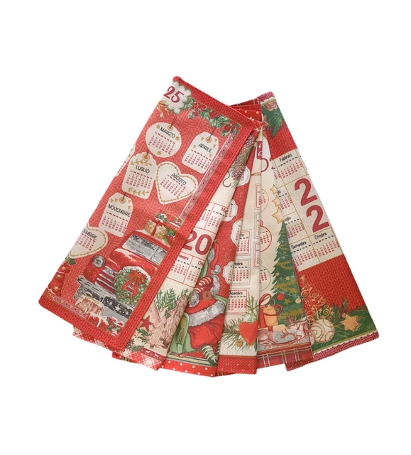 Set 6 Asciugamani Da Cucina Natalizi In Cotone – Con Calendario, Made In Italy, Disegni Assortiti