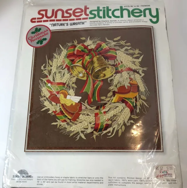 1978 SUNSET STITCHERY Crewel Embroidery Kit 2080 Natures Wreath ...