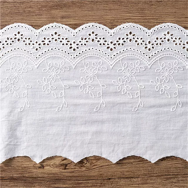1 Yard White Cotton Embroidered Lace Trim Fabric Sewing Clothes Dress DIY Craft