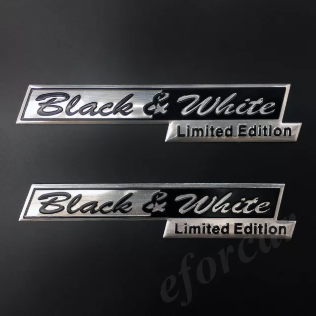 2x Metal Black & White Car Trunk Decal Sticker Badge Emblem 150mm x 30mm