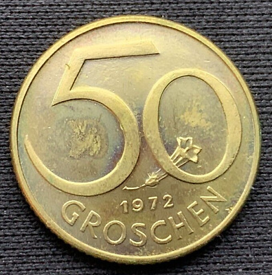 1972 Austria 50 Groschen Coin PROOF  ( Mintage 80K )  Rare World Coin     #N105