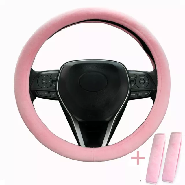 15" 38cm Car Steering Wheel Seat Belt Cover Set Pink Plush Fluffy Universal AU