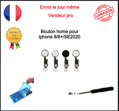 Nappe Bouton Home Complet Iphone 8  8plus 8+ SE2020 Blanc Noir Rose Gold Or