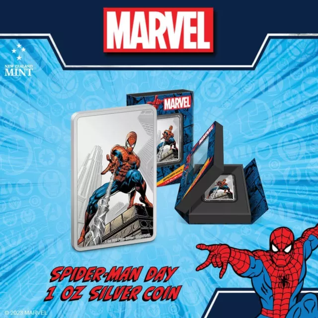 2023 Niue Marvel Spider-Man Day Coin Bar 1 oz .999 Silver Proof Colorized